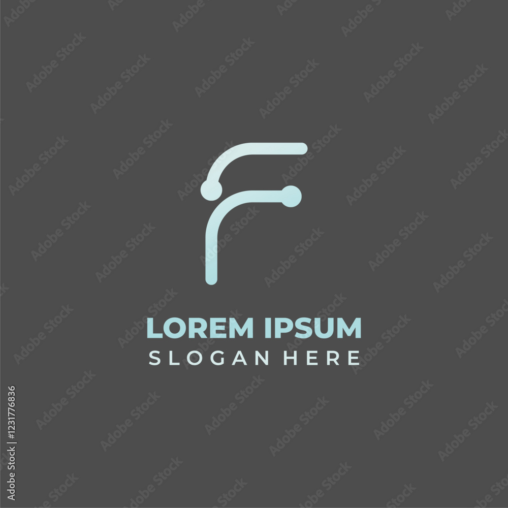 Fototapete vector technology logo with the initials of the letter f, lineart style with xanadu colors grading t