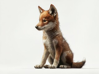 Fototapeta premium Young wolf pup sitting in serenity nature animal portrait studio close-up wildlife concept