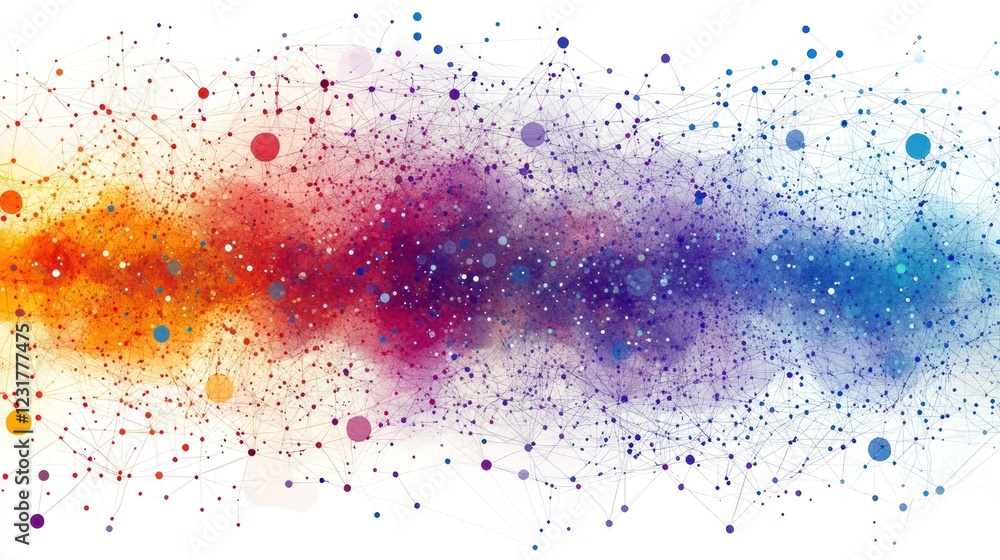 Poster colorful network connection stream, abstract background, data visualization