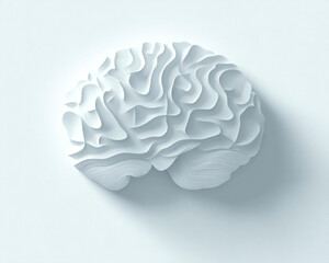 conceptual brain design in white, showcasing intricate layers and textures