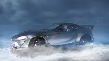 Sportwagen mit Bodennebel