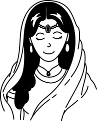 Hand drawn india women outline illustration