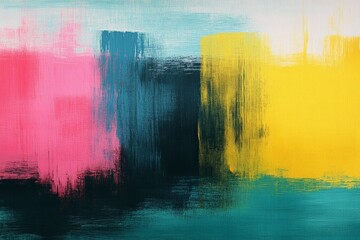 Obraz premium Abstract painting featuring vibrant shades of pink, blue, yellow, and green in a dynamic composition