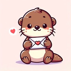 Fototapeta premium Cute Otter Holding Love Envelope Cartoon Vector Icon Illustration