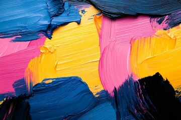 Bold and vibrant abstract painting showcasing rich colors and dynamic brush strokes blending...