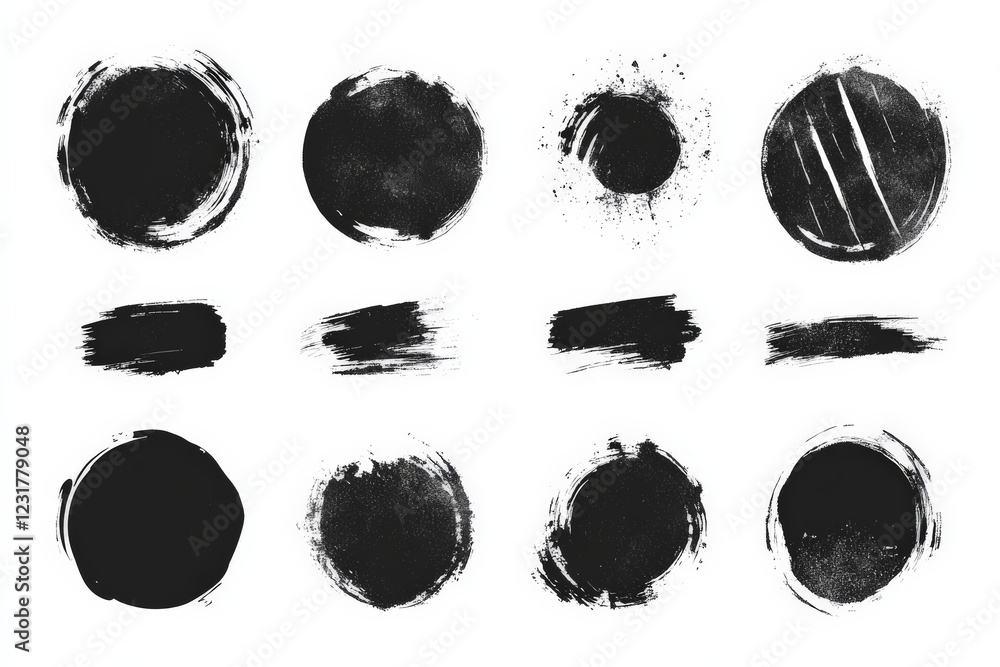 Aufkleber various black brush stroke textures arranged in a grid for artistic use or design inspiration