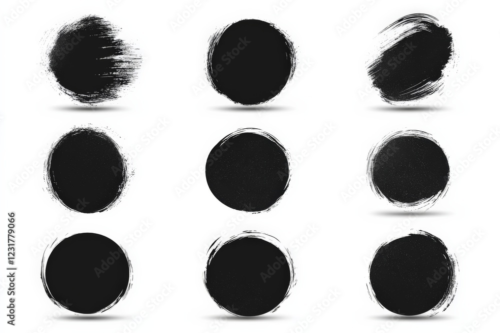 Aufkleber Different styles of black paint splashes displayed on a white background showcasing artistic variations in texture and shape