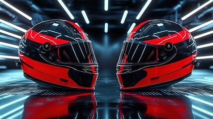Fototapeta premium Racing Helmets: Red & Black Design