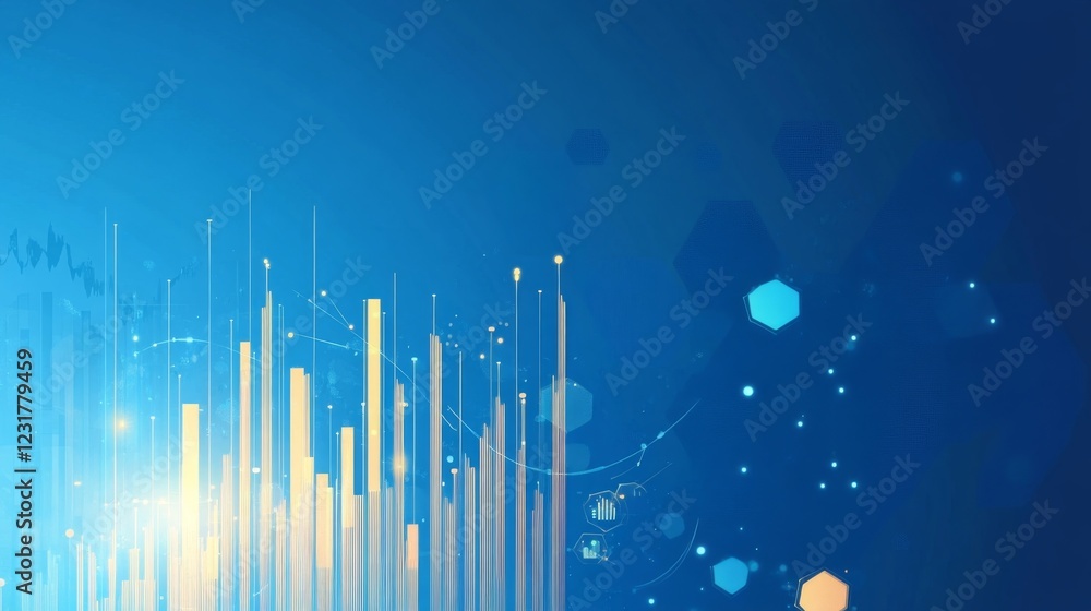 Poster abstract digital data visualization: blue and gold tech background