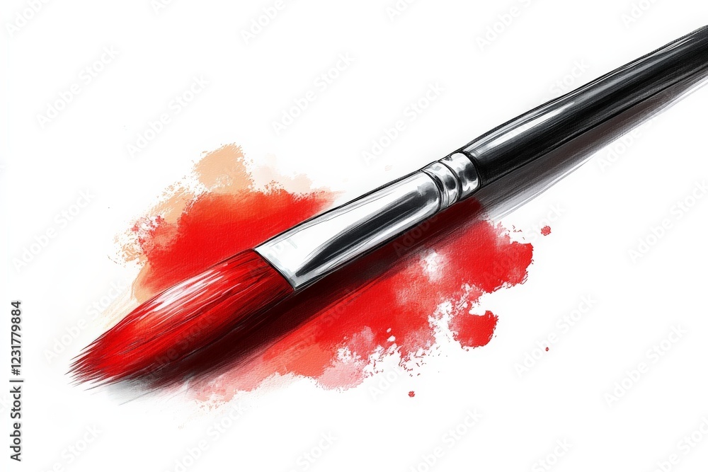 Poster artistic brush with red paint splatter showcasing creativity and craftsmanship in a studio setting