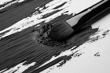 Brush applying black paint on a textured surface during an art project at a creative studio in the...