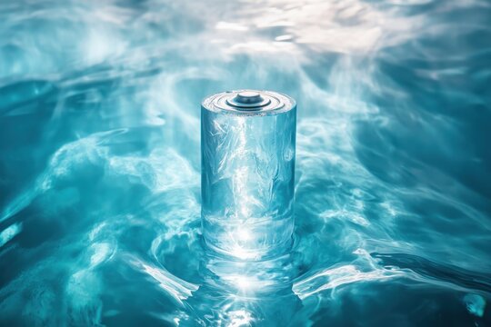 A battery element composed of frozen blue electrolyte, symbolizing solid-state battery technology