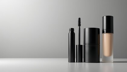 Obraz premium Elegant Black Makeup Products Mascara Concealer Foundation Beauty