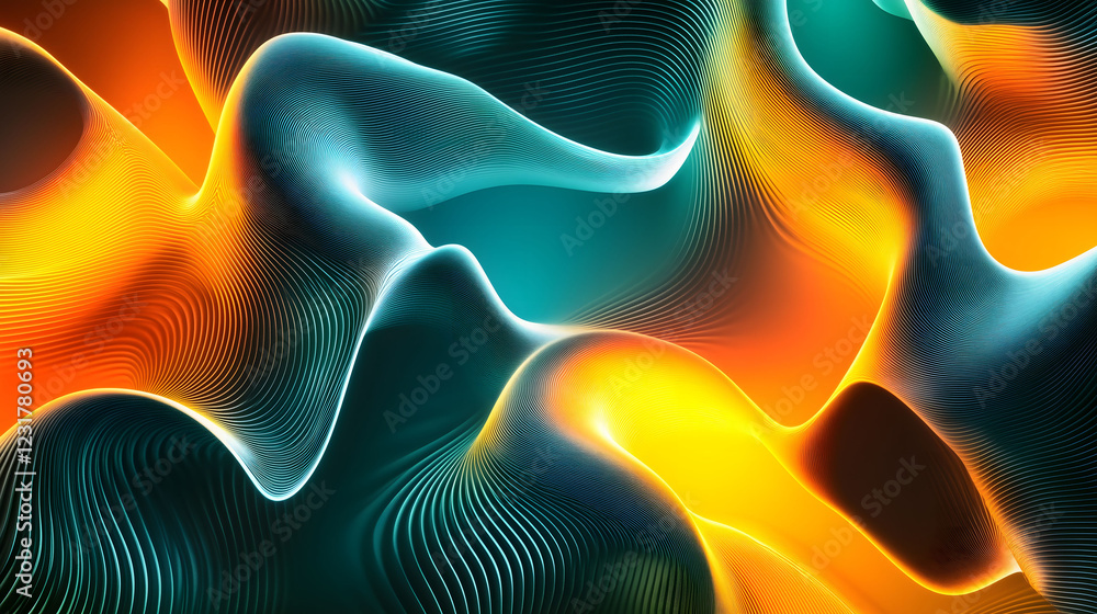 Poster visual exploration of vibrant neon organic tessellation with fluid shapes and patterns. generative a