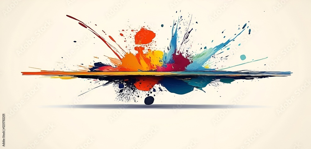 Wall mural bright abstract design with bold splashes of color on a clean white background and dynamic balance