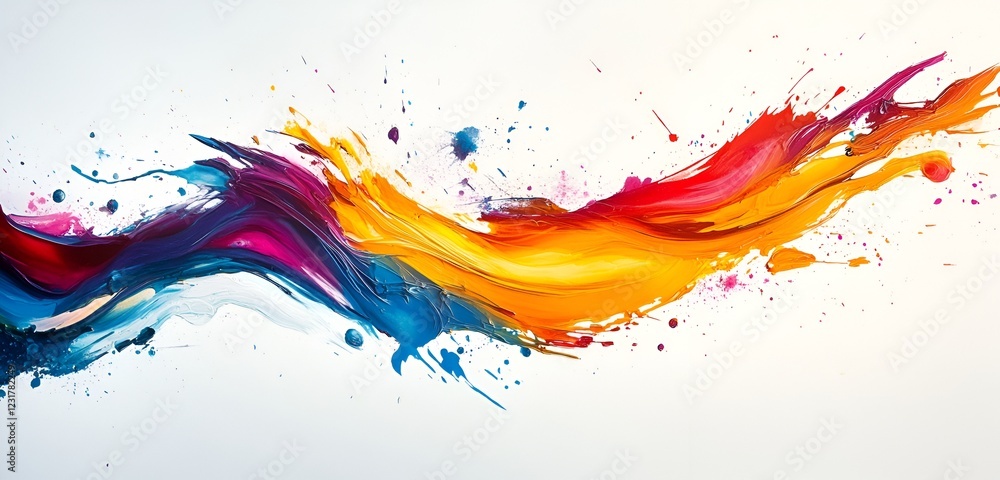 Wall mural bright abstract design with bold splashes of color on a clean white background and dynamic balance