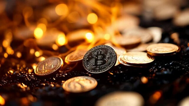 Cryptocurrency Crisis: Bitcoin and Gold Coins in Flames - Market Volatility
