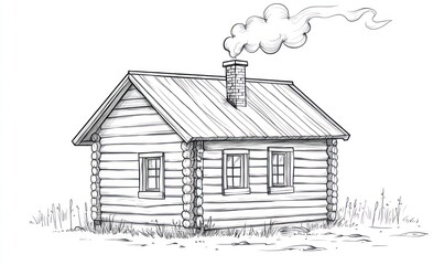 Cozy Log Cabin with Smoke Rising from Chimney