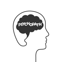 Psychopath and psychopathic personality concept with brain and head silhouette. Psychopathy as mental condition and dark state of mind shaping the face of a person.
