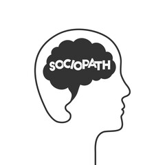 Sociopath and sociopathic personality concept with brain and head silhouette. Sociopathy as mental condition and dark state of mind shaping the face of a person.