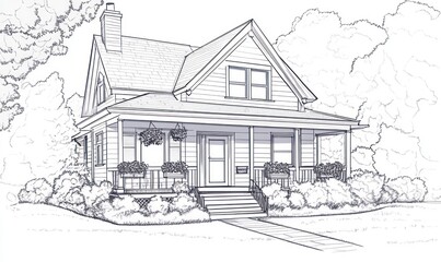 Architectural Sketch of a Charming Suburban House