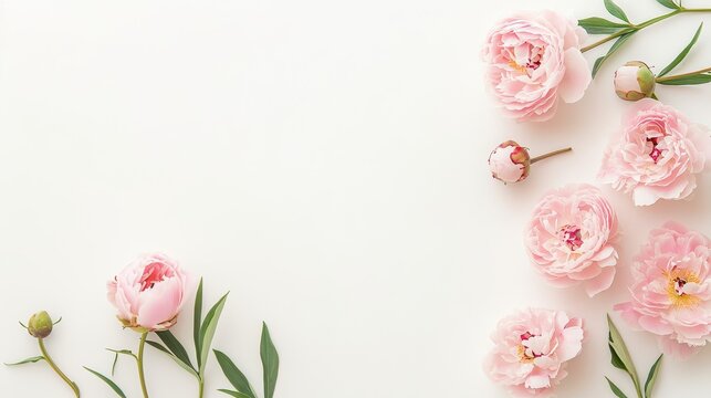 Delicate Pink Peony Soft White Background Floral Aesthetic