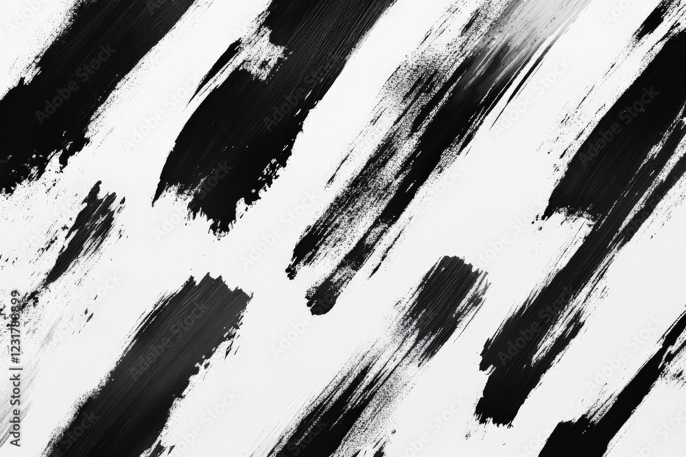 Poster Abstract black and white brush strokes pattern creating a striking visual contrast and texture on a clean background