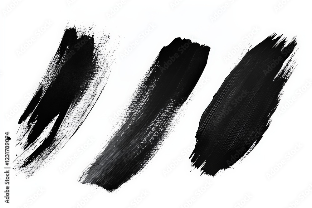 Poster black paint strokes on white background showcasing different textures and styles for artistic inspir