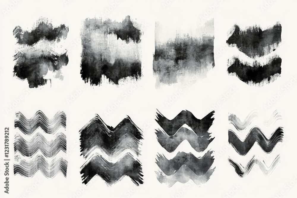 Aufkleber various abstract black and white brush strokes on a light background showcasing texture and artistic
