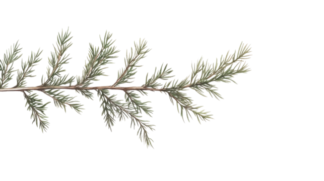 Watercolor painting of a cypress branch with transparent background