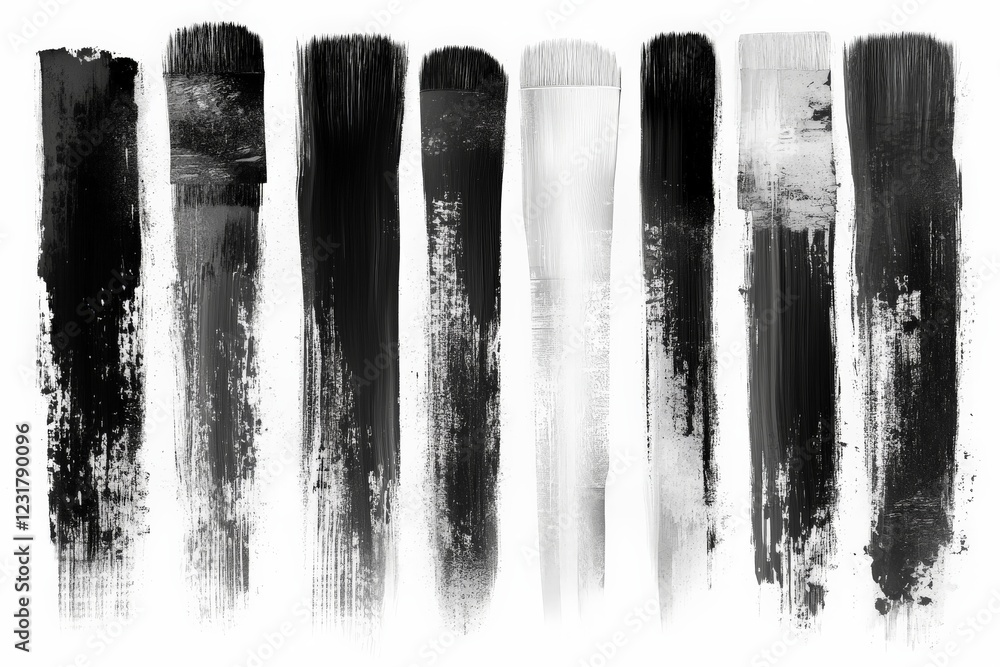 Poster brush strokes in black and white showcasing artistic techniques and textures for creative expression