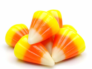 Candy corn pile, autumn treat, white background