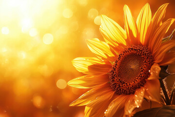 Naklejka premium Bright sunflower basking in golden sunlight at dawn