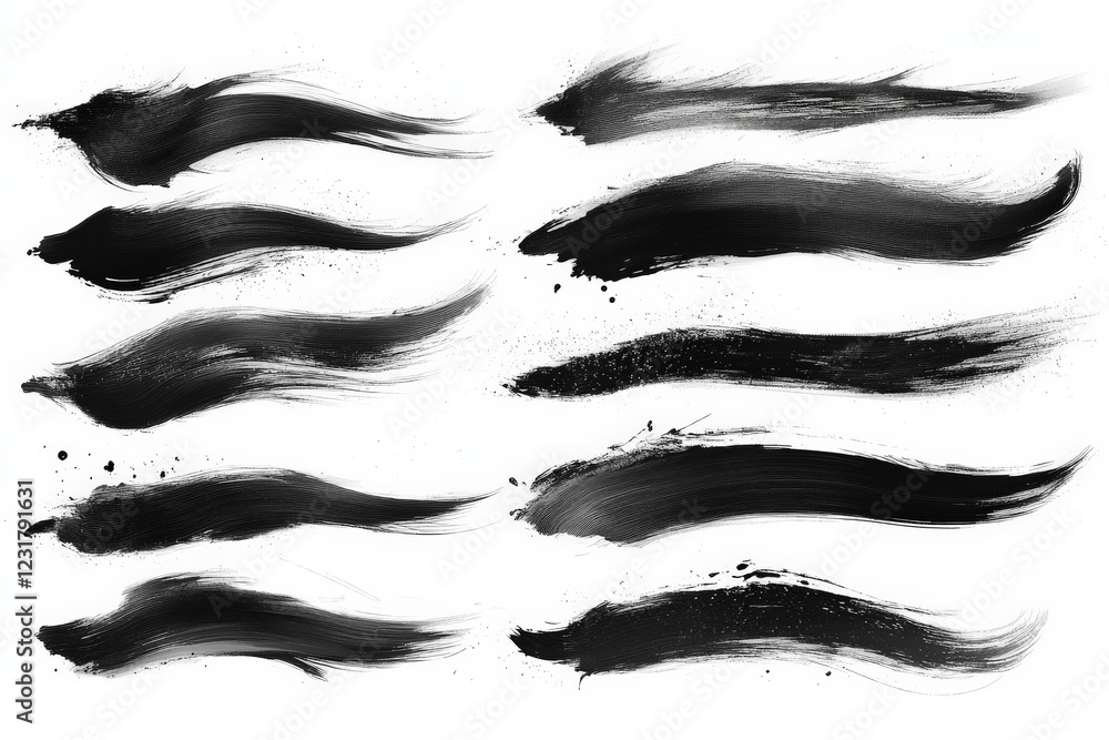 Poster unique black brush strokes showcasing artistic techniques for creative projects and design applicati
