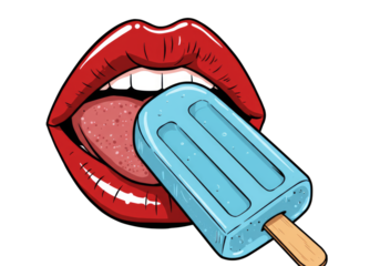 A vibrant illustration of red lips enjoying a refreshing blue popsicle Perfect for summer-themed designs and social media