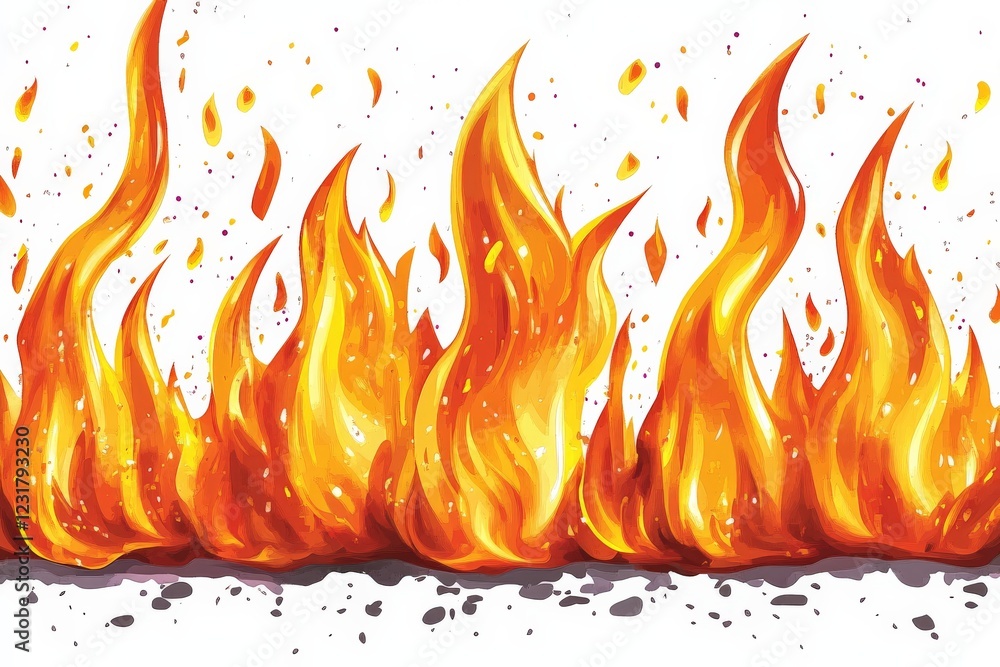 Poster bright flames dance energetically against a white background, creating a striking visual display of 