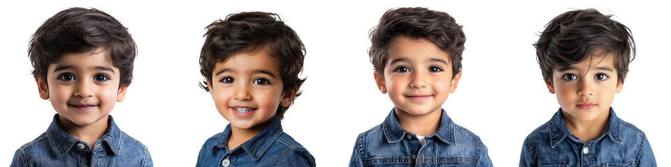 Obraz premium Cheerful young boy wearing a casual denim shirt and smiling happily radiating positive energy and joy Cute and friendly expression captures the essence of childhood innocence and playfulness