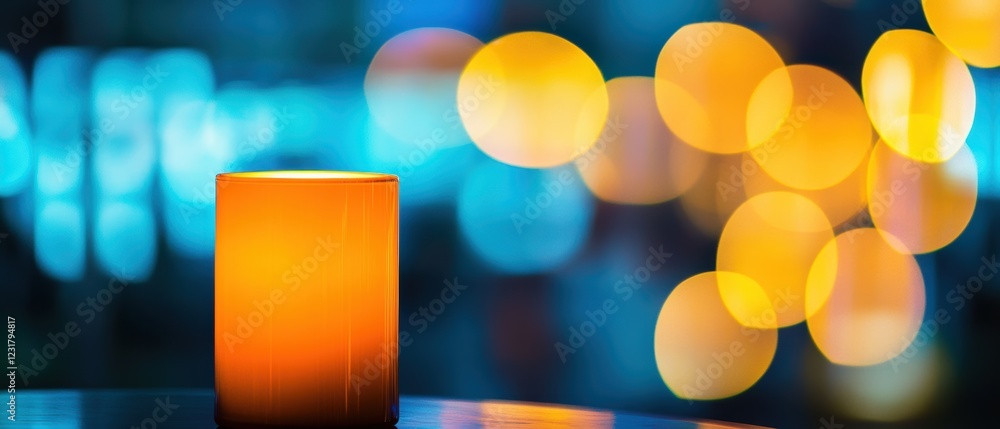 Poster candlelight ambiance with warm glow in a soft focus background featuring colorful bokeh lights for r