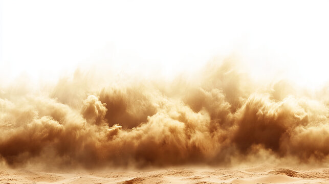 Desert sandstorm, brown dusty cloud or dry sand flying with gust of wind, big explosion realistic texture with small particles or grains vector frame, border isolated on transparent background
