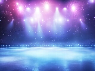 Fototapeta premium A blue ice rink with lights shining on it