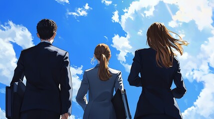 若い会社員たちの後ろ姿　AI生成画像