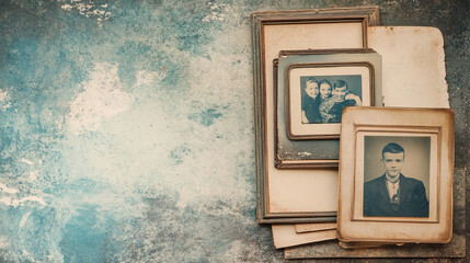 Old photo album frame. Vintage scrapbook picture vector background. Retro photograph page design for family portrait. Foto framework for diary collage or travel nostalgia gallery. Grunge memory layout