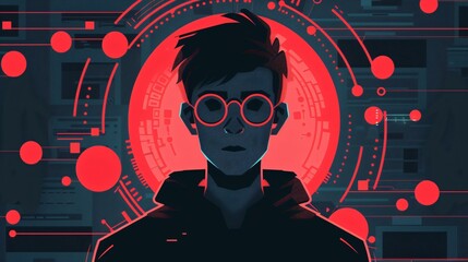 Interactive Hacker Illustration Clicking Red Button - Cybersecurity Animation Vector Graphic