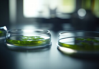 Two petri dishes with green plants in them