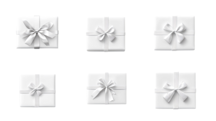  White gift box element set on transparent background.