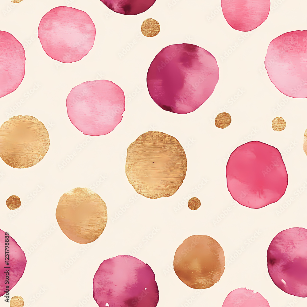 Poster the artwork displays an array of pink and gold circles scattered on a soft surface