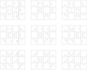 Illustration of nine white puzzles, separate parts	