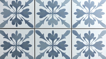 Blue floral tiles, kitchen floor, close-up view, home decor