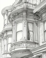 Fototapeta premium Detailed Drawing of an Ornate Victorian Bay Window