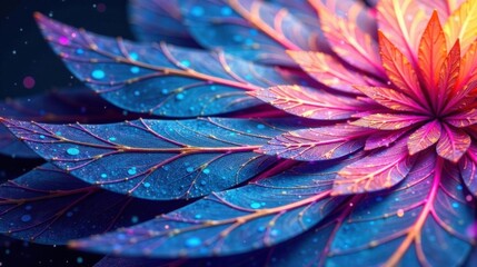 Obraz premium Vibrant Hues of a Dreamlike Floral Arrangement with Glowing Veins and Dewdrops